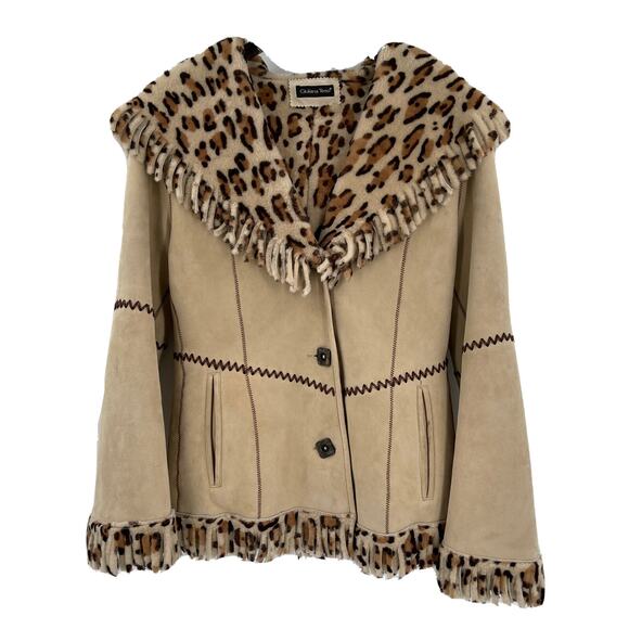 Giuliana Teso Reversible Coat Womens 40 Leather Leopard Print Made in Italy